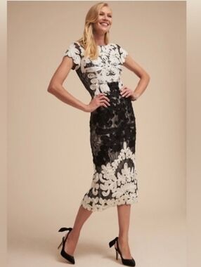 js collections embroidered cocktail dress JS Collections Black Gray Soutache Cocktail Dress Sheath Midi Size 8  Embroidered Evening